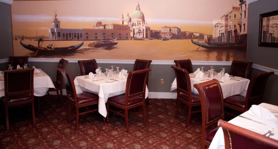 Dining room with Venice mural at Luciano's
